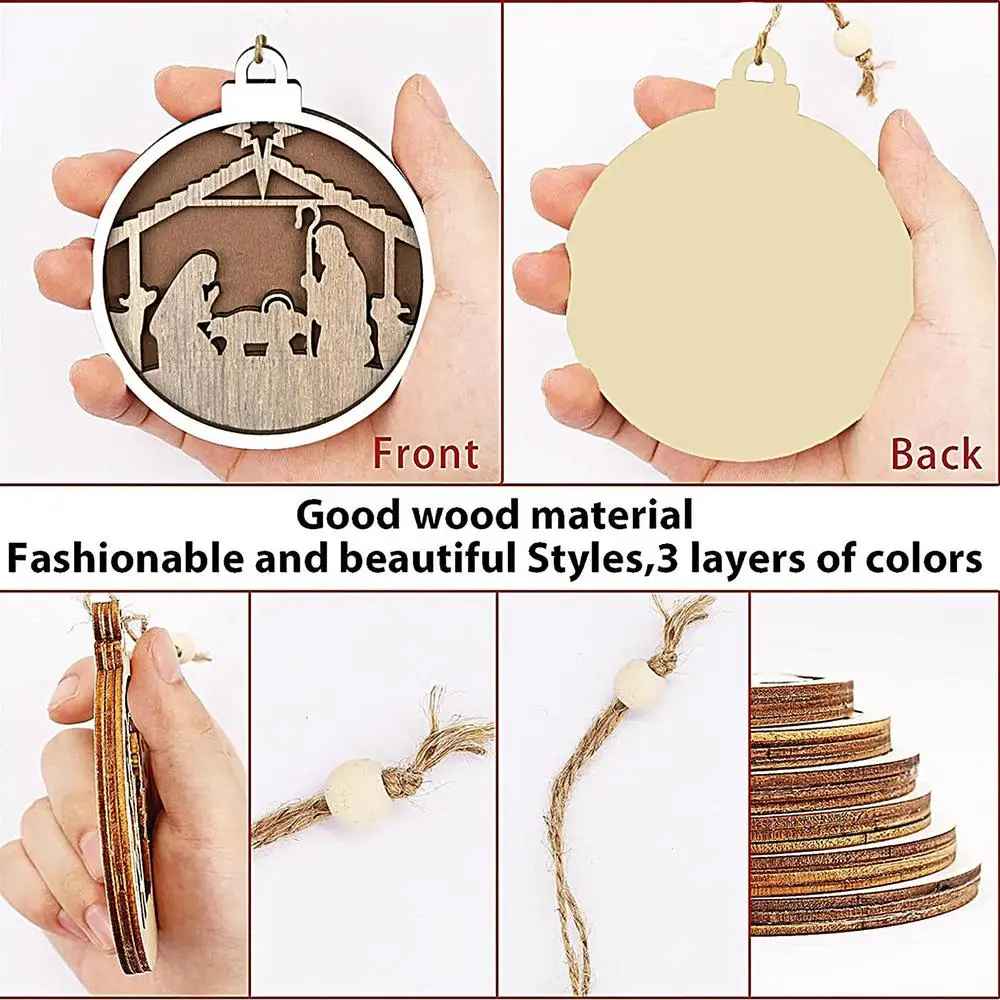 Ideas For Christmas Trees, Nativity Scene Pendant Wooden Hollow Pendant Decor Lovely, Christian Christmas Ornaments DCLAF35